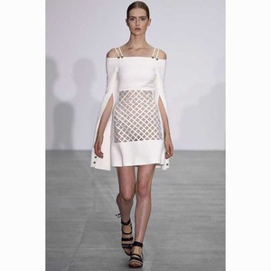 MIGO 2024 nuovo stile moda <span class=keywords><strong>bianco</strong></span> <span class=keywords><strong>con</strong></span> cinturino a fessura a maniche lunghe Sexy rete vedo attraverso la maglia Mini abito da sera per donna Party Wear - Product Image 3