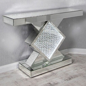 Mesa Consola Espejada con Cristales de Diamante Plateados Brillantes y Biselados - Product Image 2