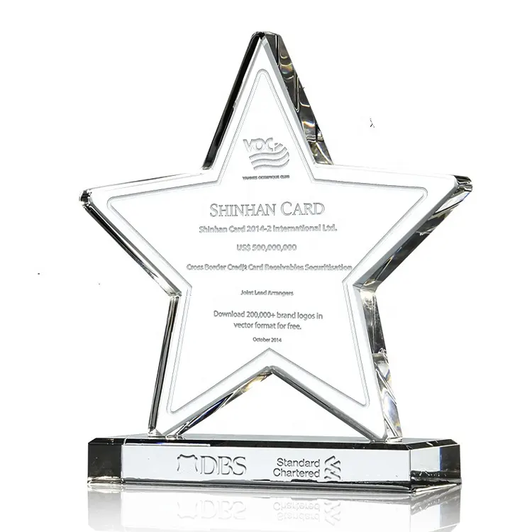 Business Souvenir wholesale Customized Event Awards Medals Pentagram Clear Crystal Plaque Award Trophy