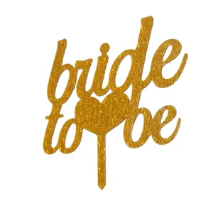 Bride to Be Gold Glitter Acrylic Cake Toppers For Bridal Shower & Wedding Party Decoration