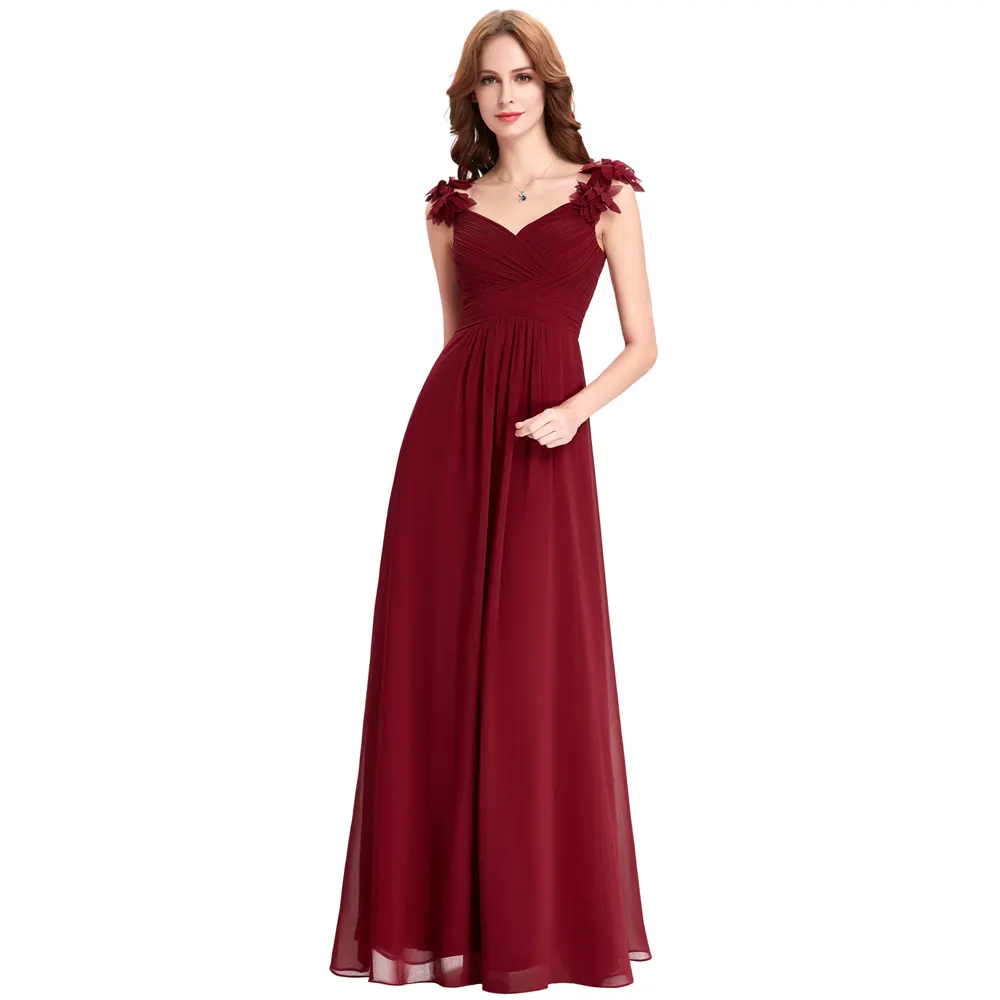 Starzz Wine Red Long Chiffon Prom Dresses Cheap Floor Length Wedding Bridesmaid Gown Formal Burgundy Dress