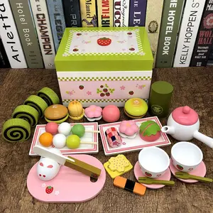 Delicious food christmas Wooden toy set dessert set meal Lovely Afternoon tea wood kitchen set toy Wooden Kitchen Cutting toys