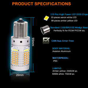 ハイパーフラッシュなし21WPY21W LED Canbus BAU15S <span class=keywords><strong>7507</strong></span> LEDスイッチバックホワイト/アンバーLED電球 (昼間のランニング/ターンシグナルライト用)