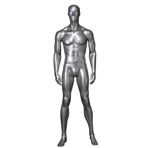 Strong muscular athletic male mannequin dummy in silver standing pose