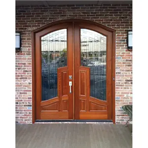 Toegangsdeur glas insert gebogen hout deur mahonie massief houten deur