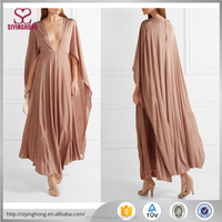 Robe de soirée maxi en soie rose nude à col en V profond, dernière tendance de la mode OEM