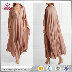 Vestido <span class=keywords><strong>de</strong></span> Noche Largo <span class=keywords><strong>de</strong></span> Seda con Capa Rosa Desnudo, Escote Profundo en V, Último Diseño <span class=keywords><strong>de</strong></span> Moda OEM - Product Image 6