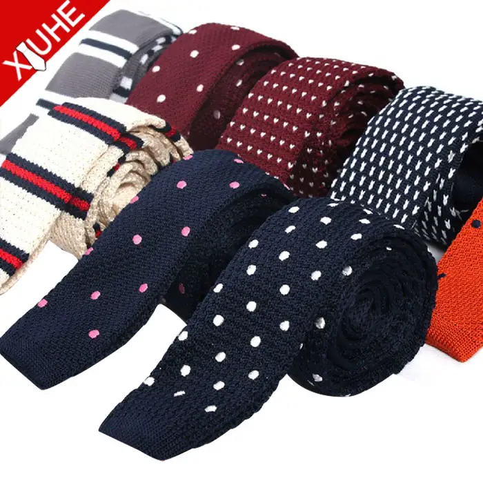 Manufacturer Neckties Men's Polyester Knitted Simple Dot Strip Custom Knit Tie Knitted Neckties