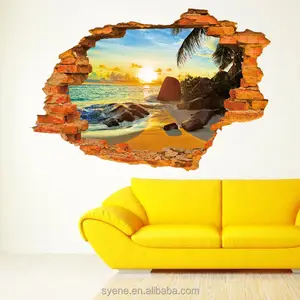 3D 창 햇빛 해변 풍경보기 벽 장식 스티커 가정용 장식 벽 스티커 3d 벽지 홈 장식