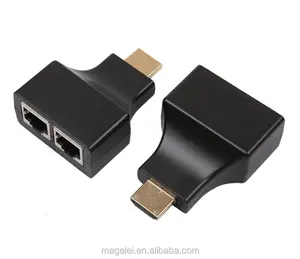 HDMI 到双端口 RJ45 网络电缆扩展由 Cat 5e 6 电缆高达 30 米的高清电视 HDPC 数字电视机顶盒