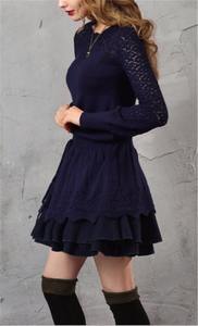 Retro Flor Hem Ahueca Hacia Fuera el Tejido de Lana Del Suéter Del Mini Vestido, vestido de punto largo - Product Image 3