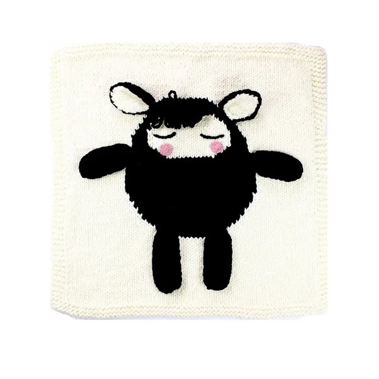Atacado 100% algodão crochet preto padrão ovelhas cobertor criança