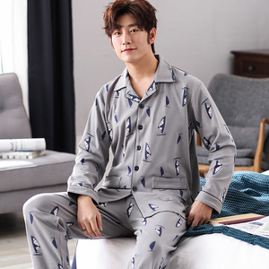 Commercio all'ingrosso a maniche lunghe carino <span class=keywords><strong>100</strong></span>% degli uomini del <span class=keywords><strong>cotone</strong></span> di griglia degli indumenti da notte <span class=keywords><strong>pigiama</strong></span> a casa - Product Image 2