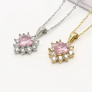 Fashion jewelry diamond heart necklace with CZ