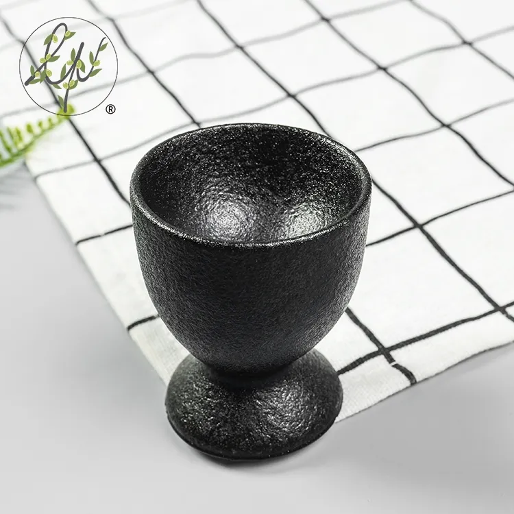 High Quality Black Dot Glaze Ceramic Egg Holder Cups set