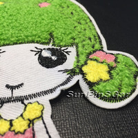 Özel sevimli tavşan için nakış şönil yama giyim çin tedarikçisi