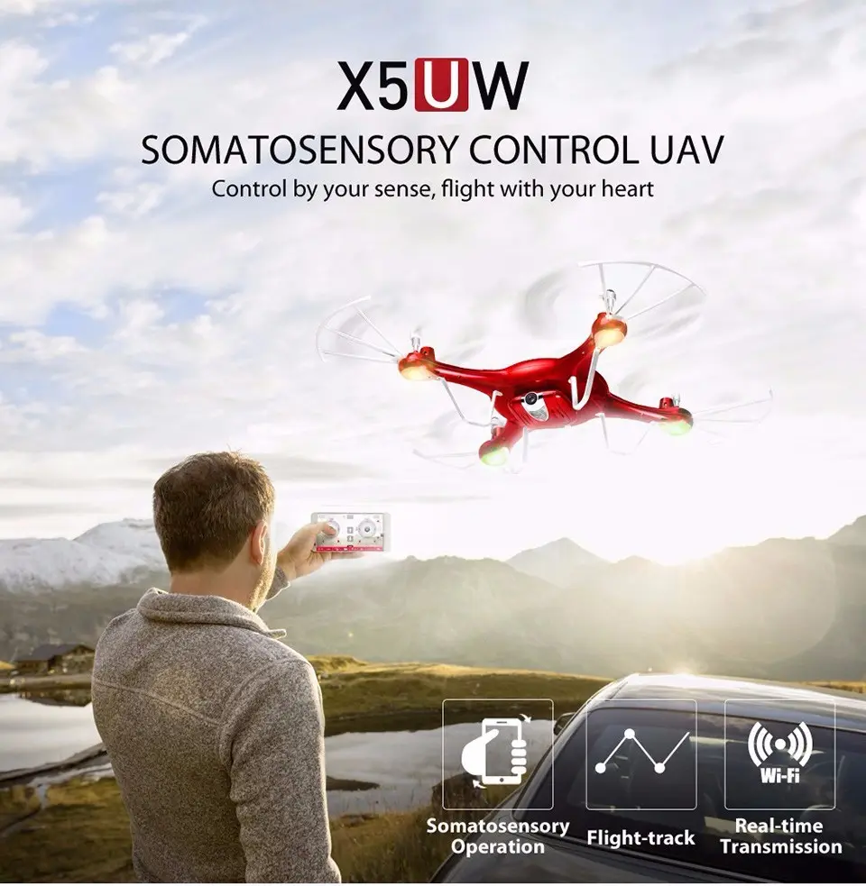 اللون الأحمر SYMA X5UW أجهزة الاستقبال عن بعد بدون طيار مع 720P 2.0MP HD كاميرا 2.4G 4CH 6 محور هليكوبتر الذكية الارتفاع عقد مسار الرحلة