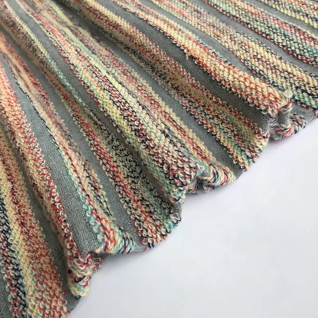 New fashion polyester/rayon Yarn dyed colorful french terry stripe knitted fabric