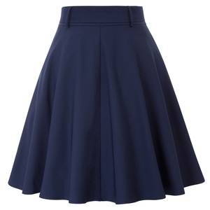 BP000838 OEM Màu Xanh Hải Quân Nút Trang Trí Loe A-Line Với Belt & Pockets Phụ Nữ Rắn Plazed Váy Faldas - Product Image 2