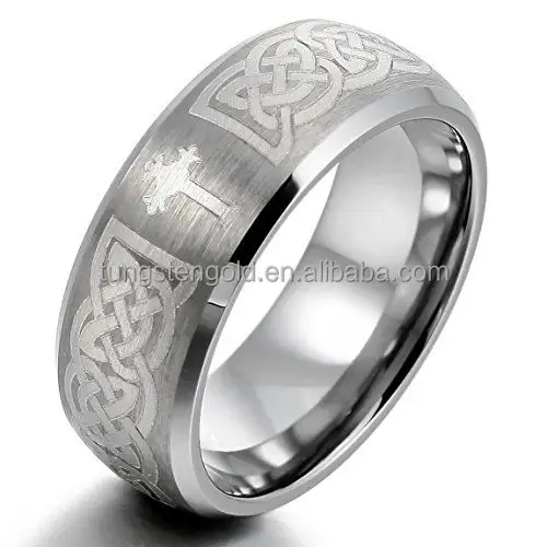 Men's Tungsten Ring Band Silver Irish Celtic Knot Cross Mens Tungsten Celtic Rings