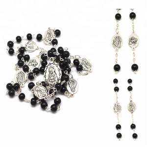 Católica artesanía de vidrio negro perla de imitación de Siete Dolores medalla Rosario bendecido por la oración - Product Image 3