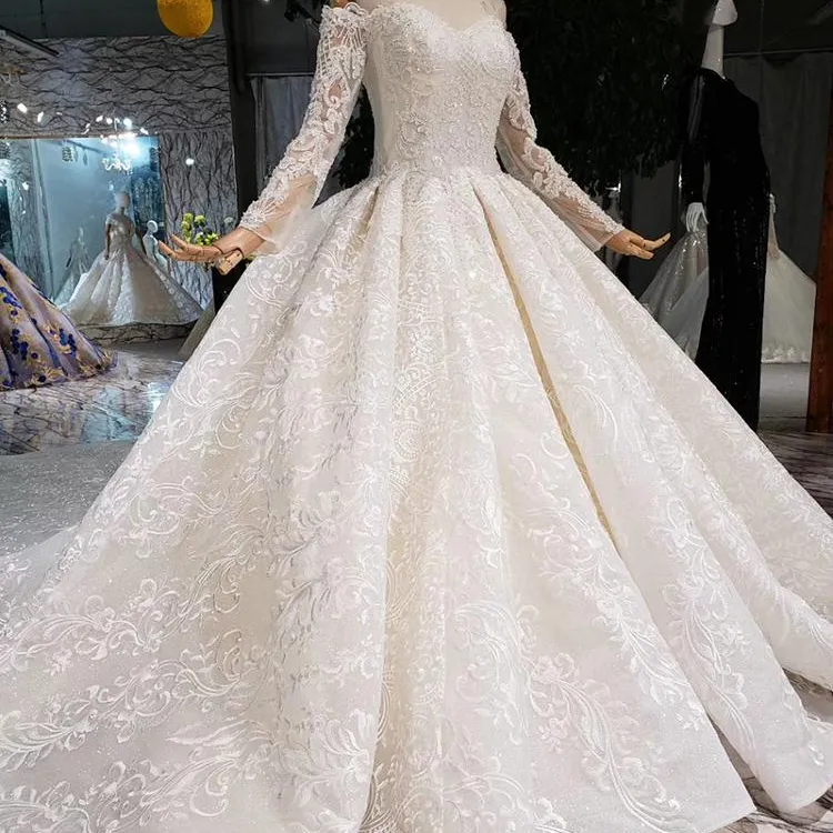 HTL276 Dell'innamorato del merletto abiti da sposa con manica lunga fiori fatti a mano appliques principessa abito da sposa 2019 di nuovo modo di disegno