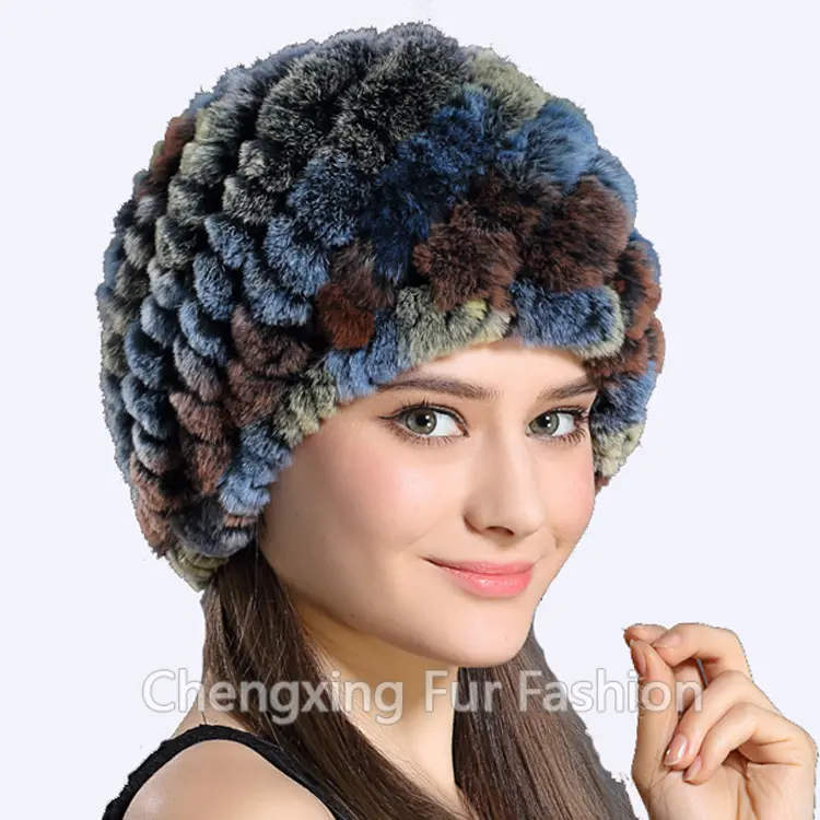 CX-C-189D Baru Rex Kelinci Bulu Wanita Korea Fashion Knit Topi Musim Dingin