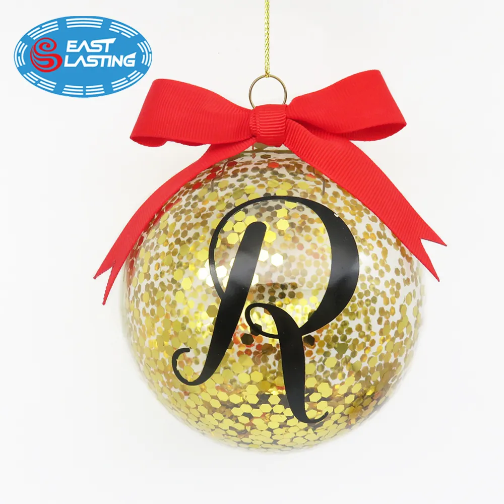 Glittery gold shiny personalised Christmas tree ornament wholesale glass ornament