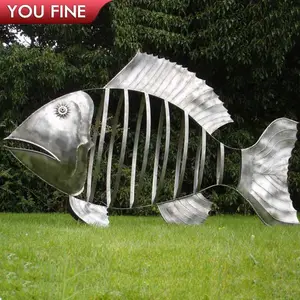 Grande Sculpture de poisson en métal extérieur en acier inoxydable, 38 cm