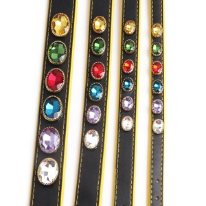 Collar de perro con hebilla de metal dorado y cuero auténtico, collar de perro con diamantes de cristal ostentosos personalizados, Amigo - Product Image 5
