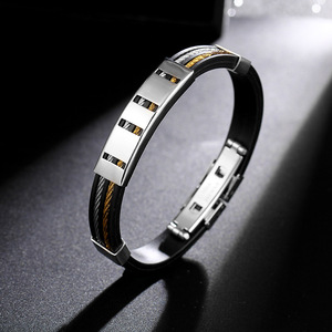 Bracelet en silicone et acier inoxydable, pour homme, câble métallique en caoutchouc, 20 pièces, vente en gros, promotion - Product Image 3