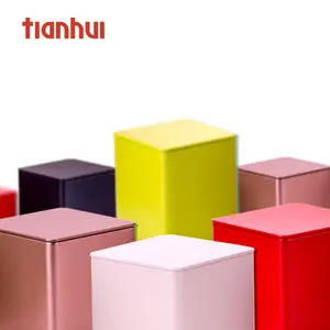 Tianhui ภาชนะใส่ชาทรงสี่เหลี่ยมกล่องดีบุกสำหรับคุกกี้กระป๋องโลหะ