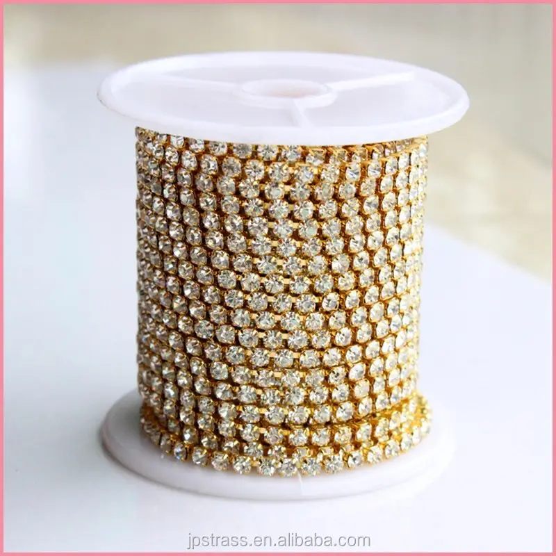 gold base crystal ab superb shiny cup chain rhinestone wholesale supplier ,rhinestone cup chain trimming
