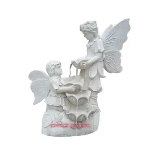 Jardín agua característica ornamento escultura chica alada estatua mármol piscina cascada fuente para la venta