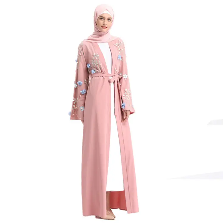 2019 toptan yüksek kalite müslüman kıyafetleri en kaliteli nakış dantel EID açık maxi islam kadın giyim