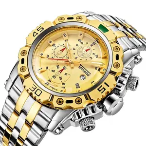 Temeite Luxe Big Dial Gold Mannen Roestvrij Staal Quartz Ongedwongen Polshorloge