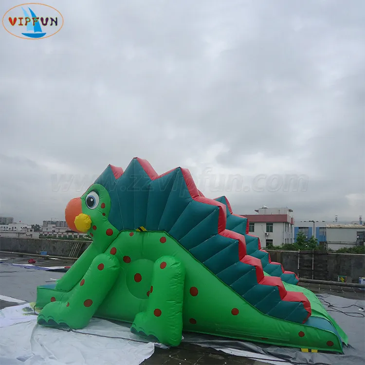 China commercial Green animal model inflatable small dinosaur amusement park bouncer dry slide kids rental