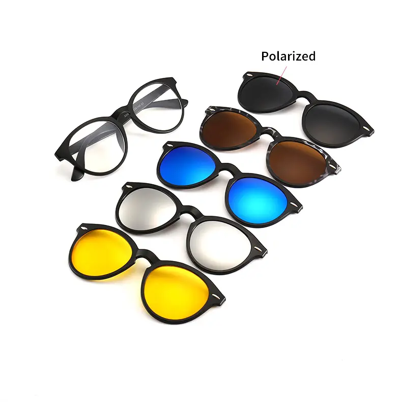 Ensemble de lunettes de soleil magnétiques, montures rondes à Clip, protection uv, 2205A