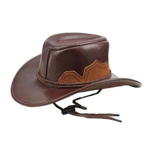 Chapeau de cowboy en cuir pu et personnalisé, avec ficelle