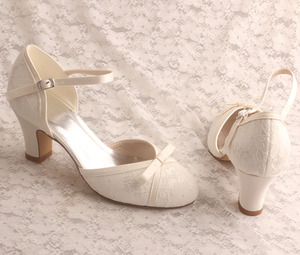 Customized Ivory Lace Mary Jane Womens <strong>Closed</strong> <strong>Toe</strong> <strong>Chunky</strong> <strong>Heel</strong> - Product Image 3