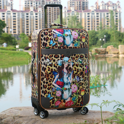 Fashion Colorful Trolley Luggage Bag PU Leather Printing Cartoon Carry on Travel Suitcase Hand Cabin Travel Bag