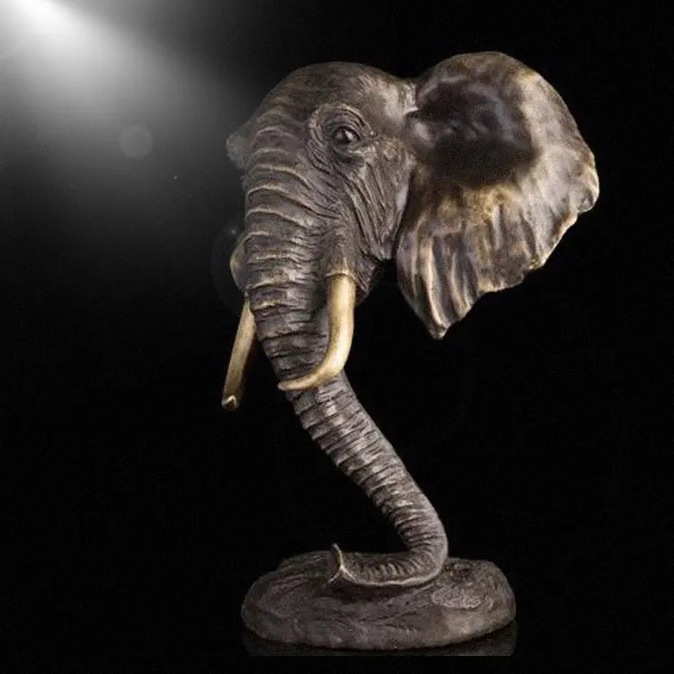 Source d'éléphant en bronze, figurine de grande qualité, sculpture de tête d'éléphant