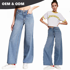 OEM 2018 dernière conception vente en gros <span class=keywords><strong>pas</strong></span> <span class=keywords><strong>cher</strong></span> sur mesure marque d'usine occasion <span class=keywords><strong>taille</strong></span> <span class=keywords><strong>haute</strong></span> femmes jeans à jambes larges 045 - Product Image 1
