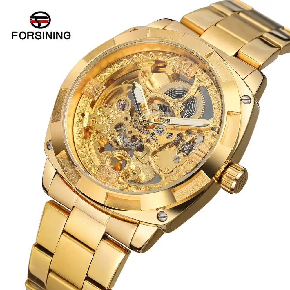 2024 Forsining Top Selling Stainless Steel band Gender Luxury Automatic jam tangan Skeleton Mens Watches