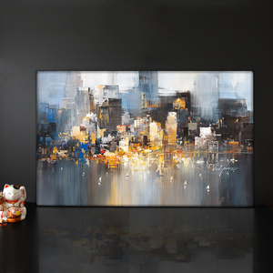 Peinture à l'huile moderne de paysage urbain, toile abstraite, œuvre d'art décorative, décoration murale - Product Image 1