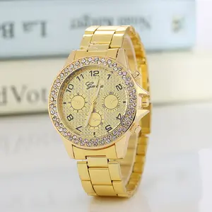 Harga Grosir Jam Tangan Geneva Jam Tangan Kristal Kuarsa Jam Tangan Paduan Kasual Warna Rose Gold