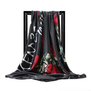 Модный женский шарф, женский шарф, роскошный бренд платки атласные шелковые шарфы больших размеров волос квадратные шарфы для дам с принтами повязка 90*90 см