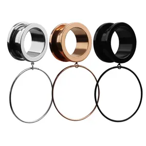 VRIUA Phẫu Thuật Thép 316L Mạ Bạc/Rose Gold Vòng Tròn Mặt Dây Chuyền Mở Rộng Cáng Ear Tunnel Cổ Điển Piercing