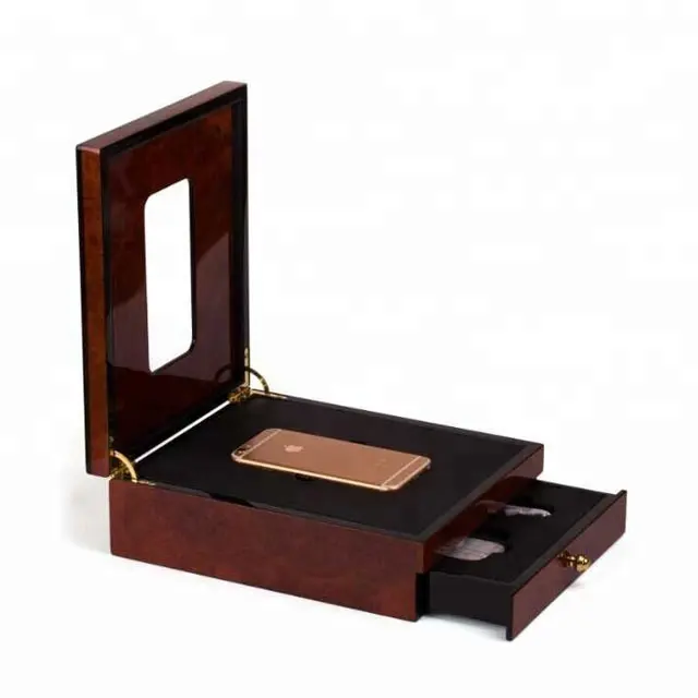 NEW design luxury hot sale burl wood finish luxury iphone wooden box present gift box