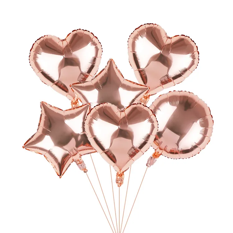 Ballons à air gonflables en forme de cœur et d'étoile, 10 pièces, 18 pouces, en aluminium, rose, or, étoile, décoration de mariage, à hélium, pour fête